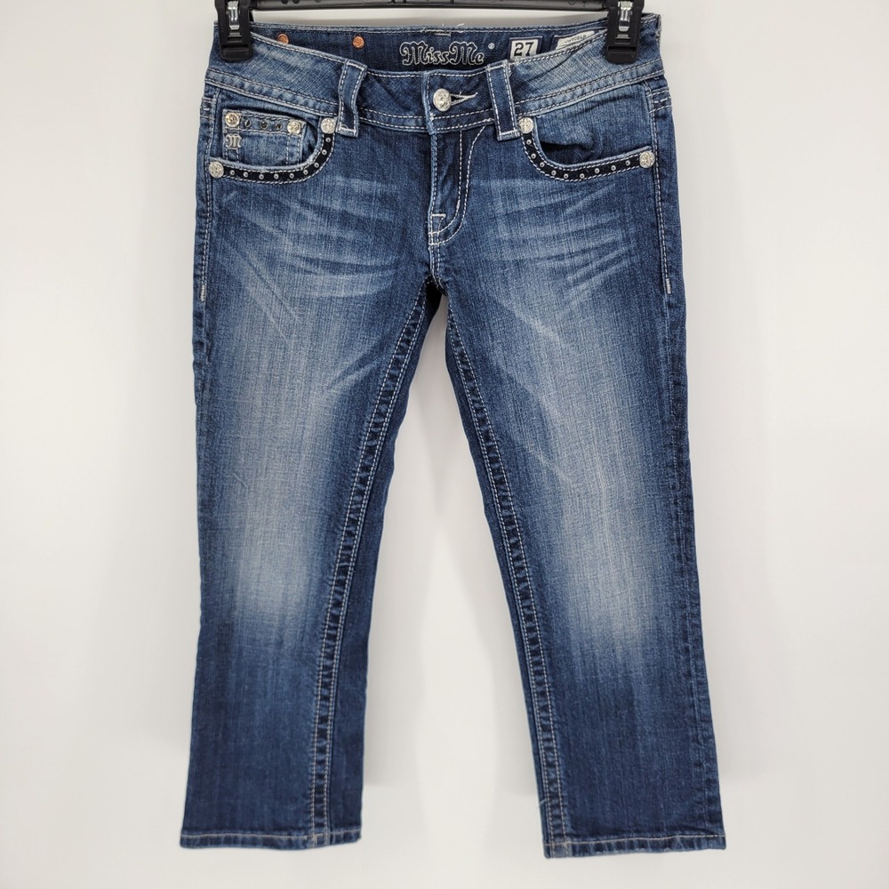Miss Me Capri Jeans Womens 27 Medium Wash Embellished Rhinestone Studded JW6084P